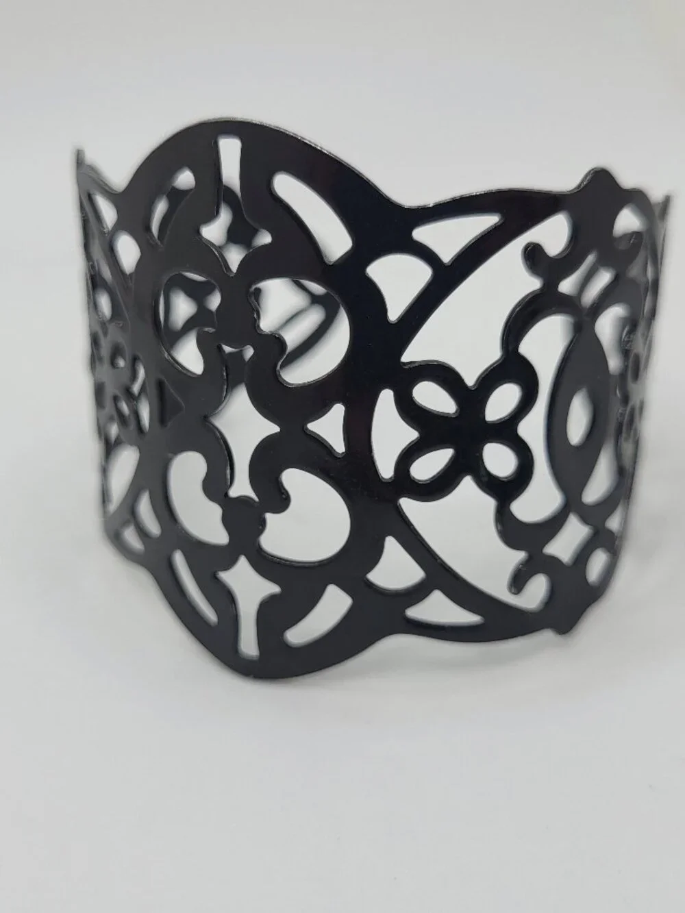 Black Enamel Adjustable Open Work Cuff Bracelet
